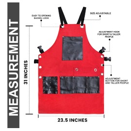Forgica Adjustable Work Apron With Pockets - Red Aprons for Men and Women | Professional Cotton Apron, Handy for Barbers/Hairstylist/Smiths/and Grilling