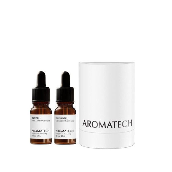 AromaTech Santal & The Hotel Set | Gift Set of Aroma Diffuser Essential Oils Blend of Santal Cardamom, Papyrus, Musk | The Hotel Peach, Red Rose, Pine - 10 Milliliter