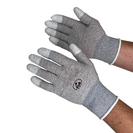 Static Care ESD Anti Static Gloves, Nylon and Conductive Carbon For Use In Electronics, Semiconductor, Factories - Tip Coated Large 1 Pair