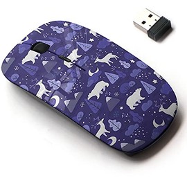 2.4G Wireless Mouse with Cute Pattern Design for All Laptops and Desktops with Nano Receiver - Cute Polar Bears Deers Night