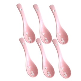BIUDECO 6pcs Spoon Soup Scoop Kitchen Tableware Soup Ramen Japanese Table for Floor Sitting Dining Household Cutlery China Sauce Pink Kitchen Utensils Hand-pulled Noodle Ceramics
