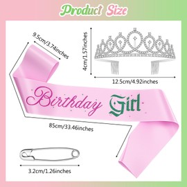 Landical Princess and Witch Birthday Crown and Sash for Women Her Glitter Pink and Green Birthday Sash and Rhinestone Tiara Set for Party Decoration Cosplay Outfit Movie Fans Merch Gifts