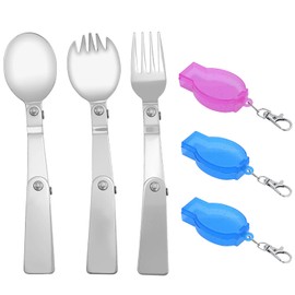 Folding Forks and Spoons Set, Foldable Spoon and Fork Set 304 Stainless Steel with Plastic Containers for Travel, Camping, Thermos, Picnic, Other Outdoor Activities