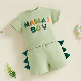Cevoerf Infant Baby Boy Girl Summer Clothes Dinosaur Mamas Boy Daddys Girl Shirt Shorts Summer Outfit 3 6 12 18 Month 2T 3T (Green, 2-3T)