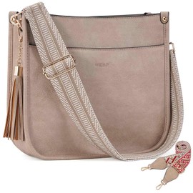 HKCLUF Tassel Crossbody Bags Purse for Women Trendy,Vegan Leather Hobo Handbag Women,Shoulder Bags With 2PCS Guitar Strap(whiteapricot)