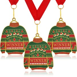 3 Pieces Ugly Christmas Sweater Medals with Neck Ribbon Award for Ugly Sweater Contest Party Supplies Holidays Christmas Tree Ornament