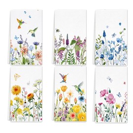 Spring Wild Flower Kitchen Towels Dish Towels, Humming Birds Chickadee Hand Towels 16x24 Inch Decorative Bathroom Kitchen Tea Towels Set of 6