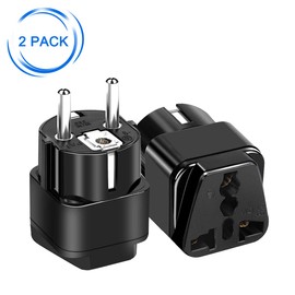 Strhowill (2pack) EU4.8MM to UK Socket Travel Adaptor,European 2 pin Standard Travel Adapter,German Plug to a Variety of National Socket Travel Conversion Plugs,German Plug to USA 2/3 Holes (Black)