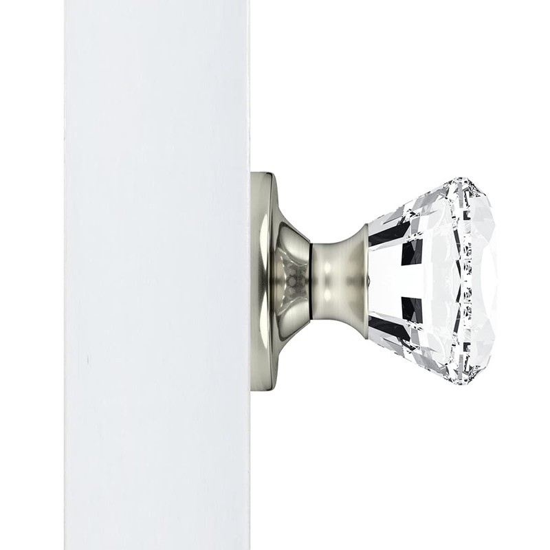 (6 Pack) Dummy Diamond Round Brilliant Crystal Door Knobs Satin