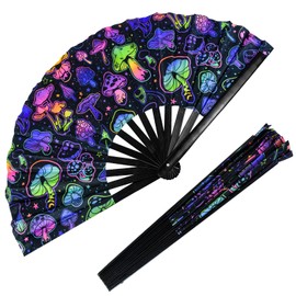 Rave Folding Fan, Large Rave Clack Folding Hand Fan UV Glow Rave Fan Festival Handheld Fan Silk Folding Fan Japanese Chinese Clack Fan for Music Party Drag Queene Dance Performance Decoration Gift