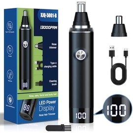 Ginity Ear & Nose Hair Trimmer with LED Display for Men Women,Painless USB Rechargeable Eyebrow & Facial & Nose Hair Trimmer Clipper,Professional IPX7 Waterproof Dual Edge Blades
