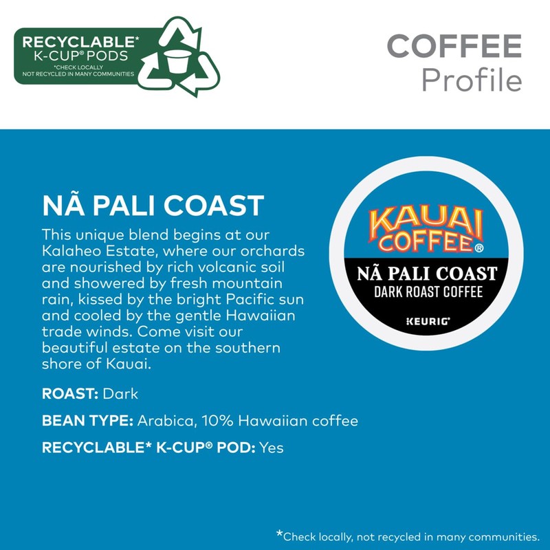 Kauai Coffee Na Pali Dark Roast - Compatible with Keurig
