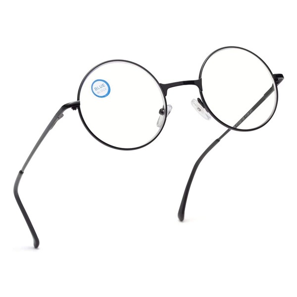 [Soarea] おしゃれ老眼鏡 メンズ レディース 丸メガネ ブルーライトカット かわいい 老眼鏡 (ブラック, 2.00)