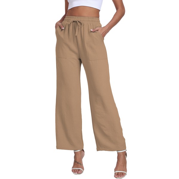 Women's Wide Leg Pants High Waist Adjustable Knot Loose Casual