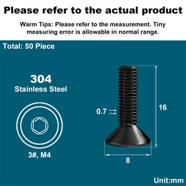 Drenky M4 x 16 mm Countersunk Screws Stainless Steel V2A VA A2 Allen Screw DIN 7991 / ISO 10642 Countersunk Screws Rustproof Machine Screws Metric Standard Thread Black Pack of 50