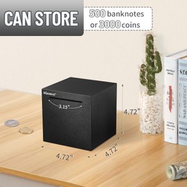 Kypeeka Adults Piggy Bank Must Break to Open, Unbreakable Stainless Steel Piggy Bank for Adults, Metal Savings Box for Cash Saving (Black, 4.72 inch)