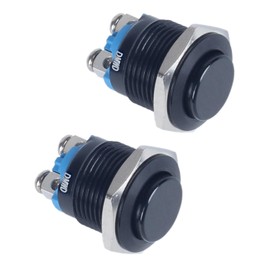 DMWD 2-Pack 16mm Metal Momentary Push Button Switch Screw Terminals 12V 24V 36V DC 110V 250V AC 5A 1NO ON-Off 5/8" Mounting Hole (Black Shell High Head)