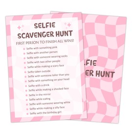 Birthday Party Games Card - Selfie Scavenger Hunt, Bday Party Games for Teen Girl Adult, Set of 20 pcs Game Cards, Birthday Party Favor Activity Sleepover Party Decor Supplies - FS270