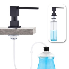 Fonveth - Dispensador de jabón para fregadero integrado con tubo de 47 pulgadas de largo, cabezal de bomba negro para fregadero de cocina con botella de 17 onzas