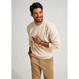 PJ PAUL JONES Men Sweater Crewneck Waffle Sweaters Casual Knit Pullover Sweater for Men Apricot