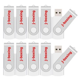 J-boxing USB 2.0 Memory Sticks 2GB Pen Drive Metal Shell Rotating USB Flash Drives 10 Pack White
