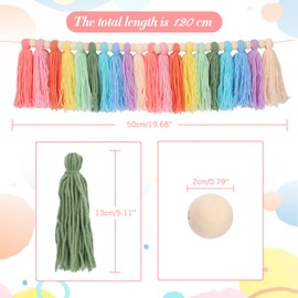 G2PLUS Rainbow Tassel Garland, Colorful Pastel Tassel Banner with 20PCS Coloful Tassels and Wood Bead for Girls Bedroom Birthday Party Decor-Multicolor