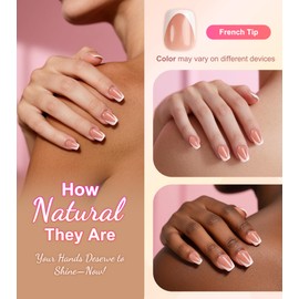 Morily French Tip Press on Nails Short, Square Shaped Gloosy Fake Stick on Nails for Women in 16 Sizes, 32 Pcs Reusable Full Cover Artificial False Fingernails