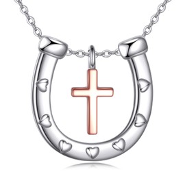 SHEAISRS Horse Pendant Necklace for Women 925 Sterling Silver Cross Faith horseshoe Pendant Horse Jewelry for Women