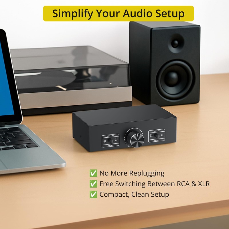 PROZOR 2-IN-2-OUT XLR Balanced/RCA Converter Audio Selector Splitter | Passive