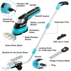 DURATECH 3-in-1 Handheld Electric Grass Trimmer & Hedge Shears for Yard and Lawn