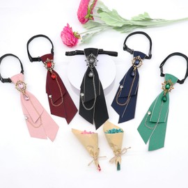 Luckyvestir Bow Tie for Women Adjustable Pre Tied Womens Bowtie with Chain Rhinestone for Girls Ladies School Party Cosplay (Pink)