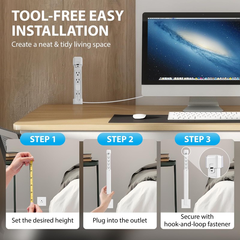 Telescopic Outlet Extender, 4 AC Outlets & PD 20W USB-A