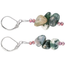 SUNYIK Natural Tumbled Crystal Stone Dangle Drop Earring for Women, Healing Crystal Stones Beads Earrings for Ladies, Moss Agate