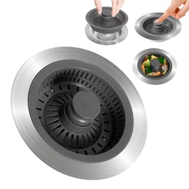 3 in 1 Plug for Sink Strainer, Kitchen Sink Plug, Pop-up Drain Strainer Plug, Stainless Steel Plug for Sink, Drain Plug, Kitchen Sink for Sink Hole 71-85 mm Depth > 40 mm