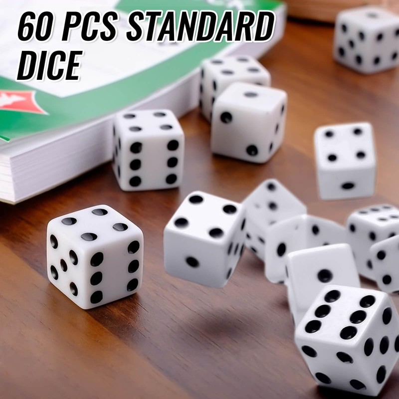 Rerdeim 60 Pieces Standard Dice, 16mm Bulk White Opaque Black