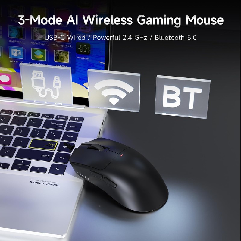 AJAZZ AJ200P Wireless Gaming Mouse, Tri-Mode Bluetooth/2.4G/Wired PC Mouse with