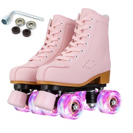 Silvertree Roller Skates for Women and Girls PU Leather High-top Adult Roller Derby Skates Wheels Light Up Roller Skates Four-Wheel Shiny Roller Skates for Girls Boys Men Unisex