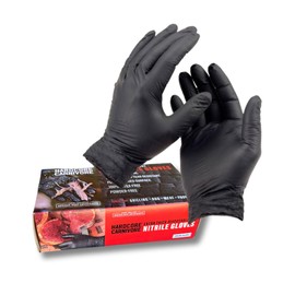 Hardcore Carnivore Extra Thick Disposable Nitrile Gloves – 50ct, 5 MIL, Full Textured, Food Safe, Latex-Free, Powder-Free, Black, One Size Fits Most, Tear Resistant