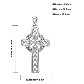 US Jewels Men's 925 Sterling Silver Irish Celtic Knotwork Cross Pendant, 34.5mm