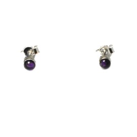 Round Purple AMETHYST Sterling Silver Gemstone Stud Earrings 925-4 mm