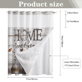 APROPHIC No Hook Farmhouse Shower Curtain with Snap in Liner, Cotton Flowers Rustic Bathroom Decor with Waterproof Fabric, Country Style Home Sweet Home Shower Curtains for Bathroom, 71x74 Inch