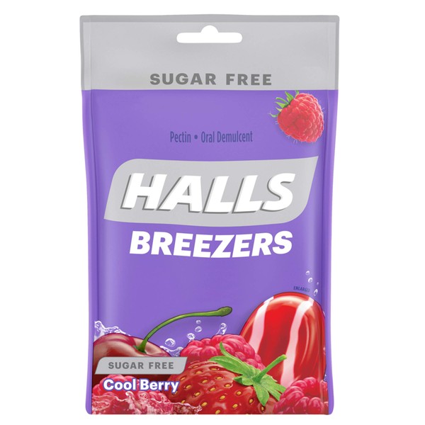 HALLS Breezers Cool Berry Sugar Free Throat Drops, 20 Drops