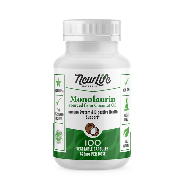 NewLife Naturals Monolaurin Dietary Supplement: 625mg Monolaurin Lauric Acid - Immune Support Supplement Immune System Defense- 100 Veggie Capsules