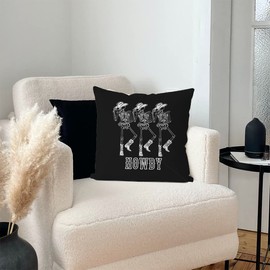 IWXYI Retro Howdy Skeleton Cowboy Throw Pillow Cover 18x18 Inch,Vintage Dancing Skeleton Cushion Pillow Case Home Decoration,Hippie Howdy Decorative Pillow Case for Home Dorm Bedroom Decor