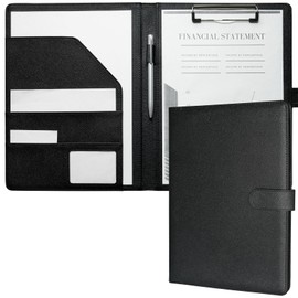Mymazn A4 Clipboard Folder Conference Folder, Faux Leather Clipboard with Cover for Legal Pad, Portfolio Folder A4 Clip Board with Storage, A4 Organiser for Business (Black)