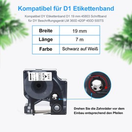 5 x XemaX Compatible with Dymo Label Tape 19 mm x 7 m D1 45803 S0720830 Black on White Tapes A45803 45803s Label Tape for Dymo Label Manager 350 360D 420P 450 500TS Labelpoint 300 350