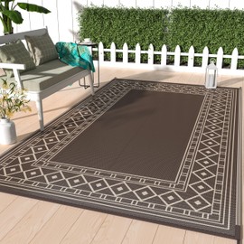 GENIMO Outdoor Rug 5' x 8' Waterproof for Patios Clearance, Reversible Outdoor Plastic Straw Rug Carpet, Camping Mats for Outdoor Decor, RV, Backyard, Deck, Balcony, Picnic, Coffee & Beige