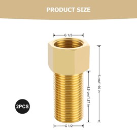 2 PCS Brass Threaded Pipe Fittings Sturdy Brass Pipe Adapter,1/2 PT Male x 1/2 PT Female Plumbing Fittings Brass Hex Pipe Fitting Extension Brass Hose Connector for Connect Pipes,Air Pipe