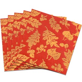 50 Pack Gold Foil fall Paper Napkins Disposable napkins red gold maple leaves for autumn and Thanksgiving, engagement, baby shower, celebration party 6.5 x 6.5 inches