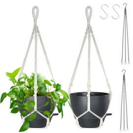 10 inch Hanging Planters for Indoor Plants, 2 Pack Self Watering Hanging Pots with Macrame Plant Hangers for Outdoor Garden,Black